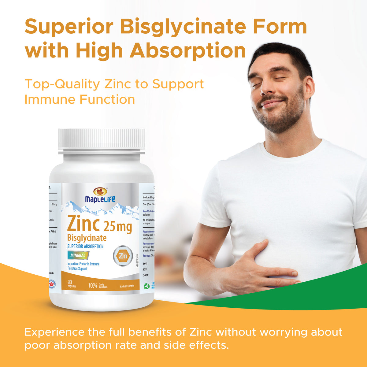 Zinc Bisglycinate 25mg 90 Capsules MapleLife Nutrition