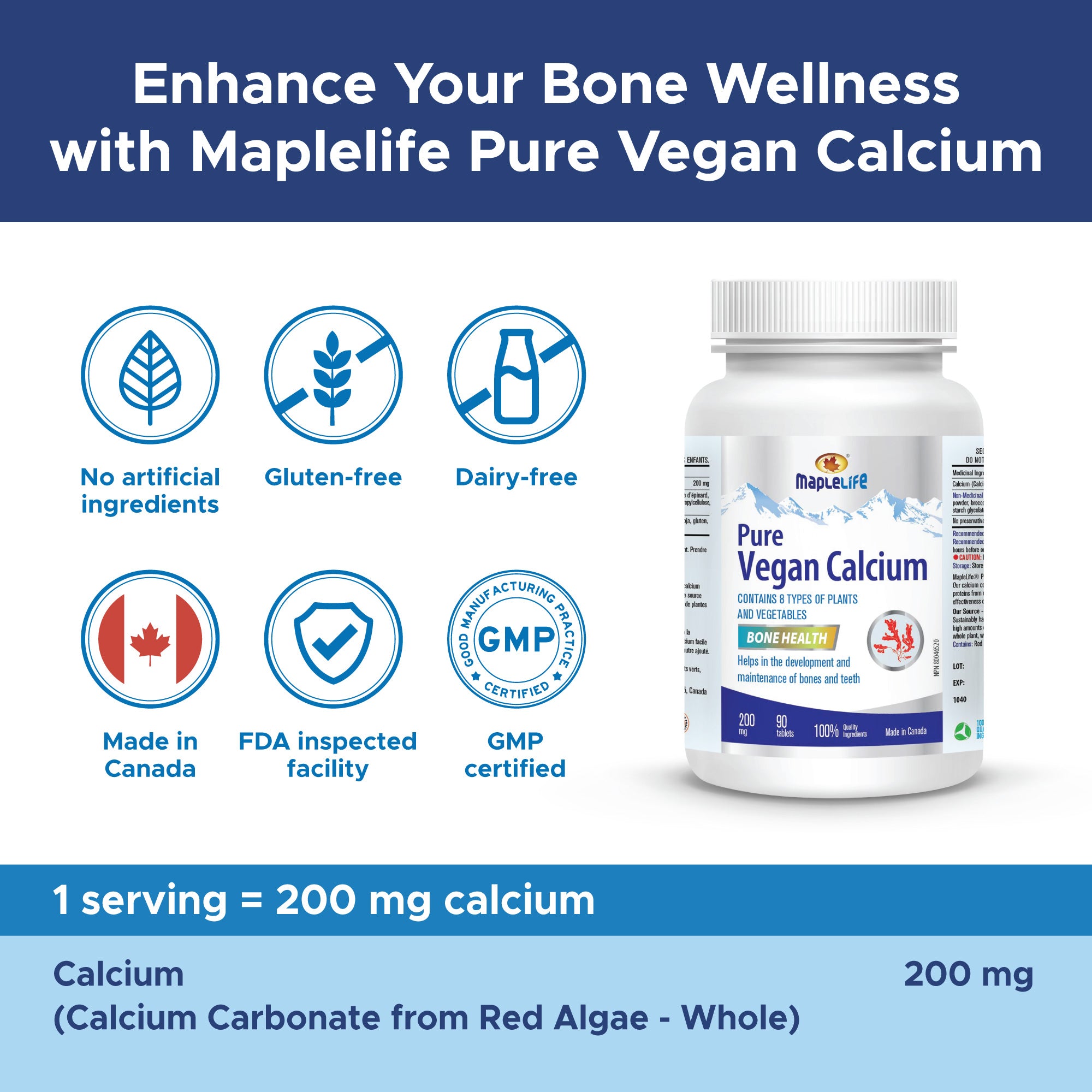 Pure Vegan Calcium 200mg 90 Tablets