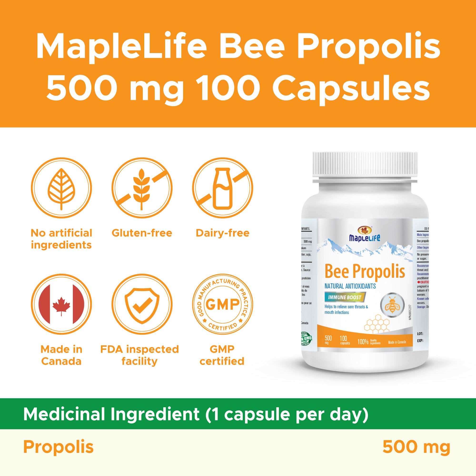 Bee Propolis 500mg 100 Capsules