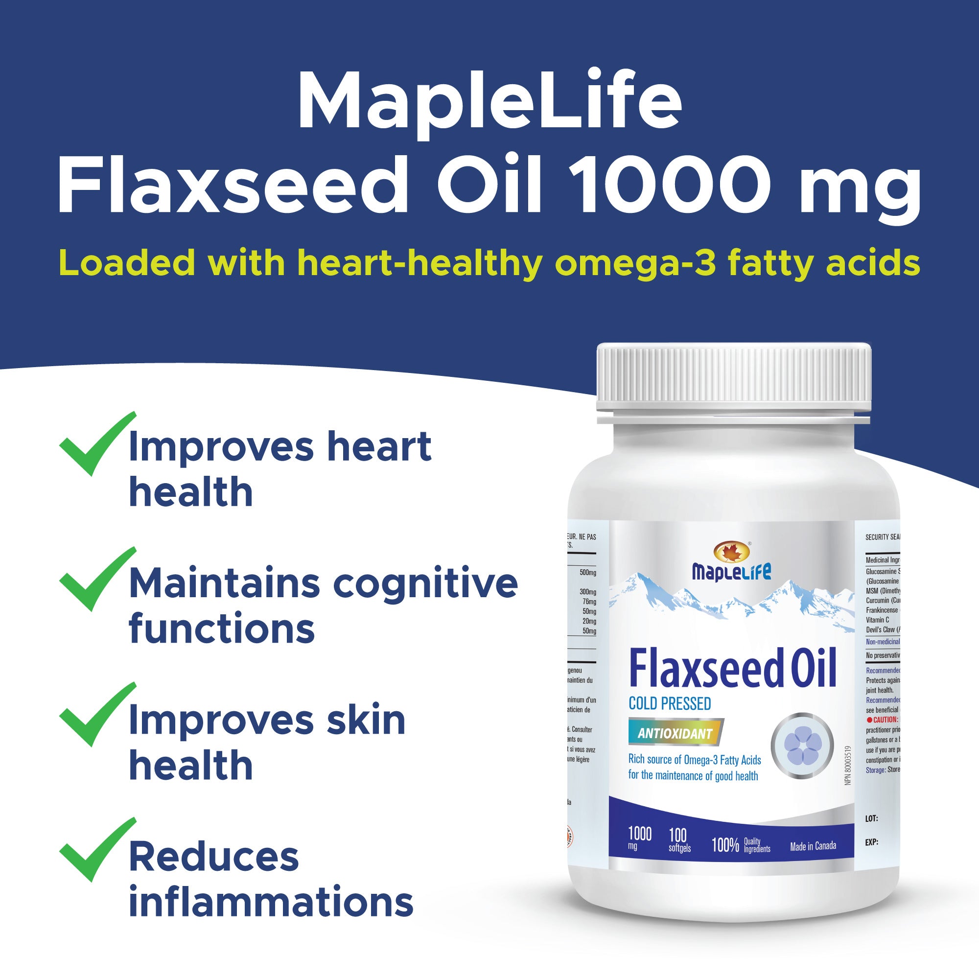 Flaxseed Oil 1000mg 100 Softgels