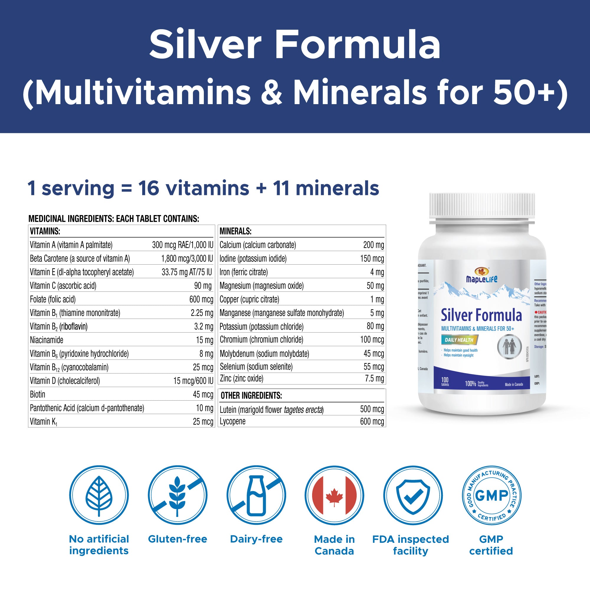 Silver Formula Multivitamin and Mineral Supplement 100 tablets