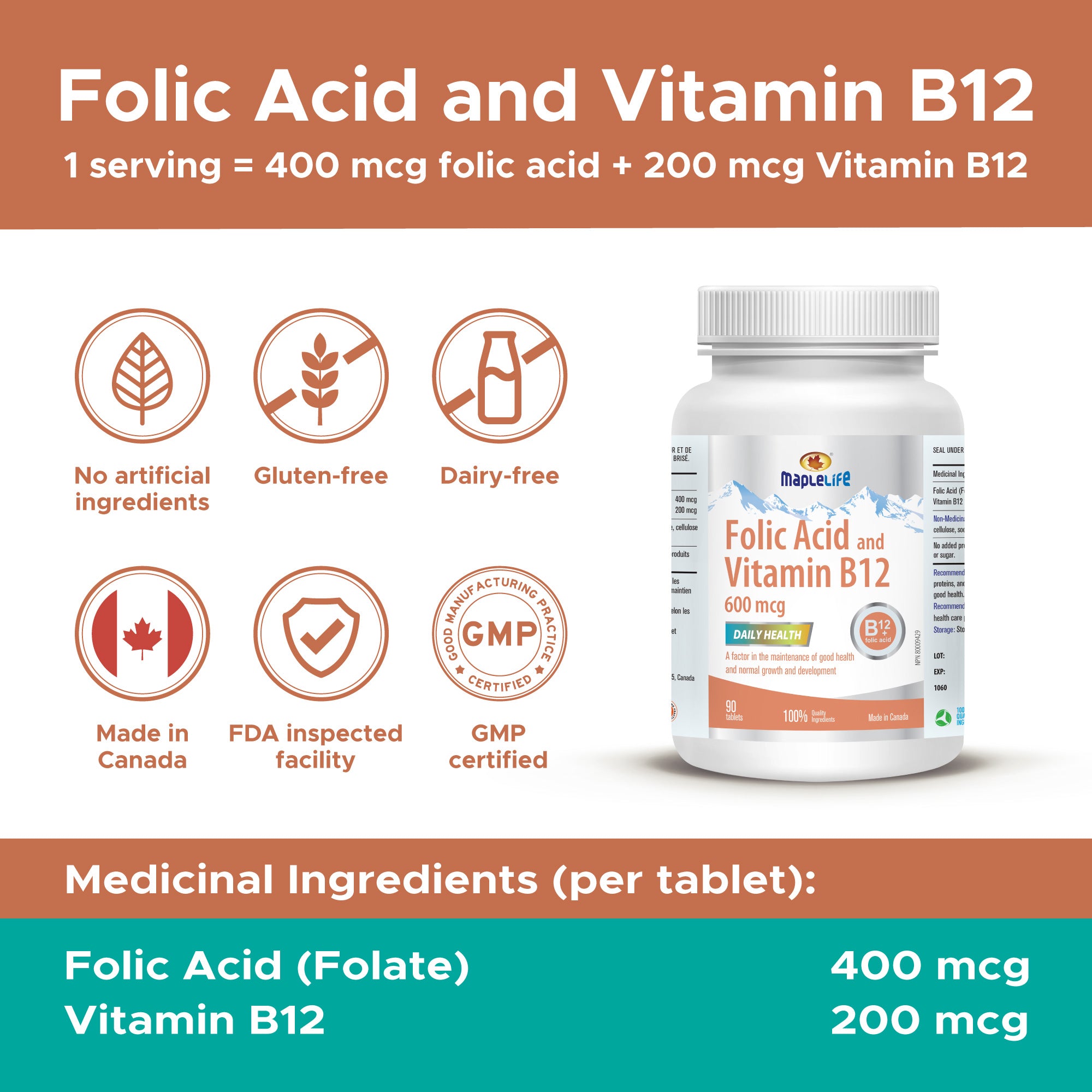 Folic Acid and Vitamin B12 600 mcg 90 Tablets
