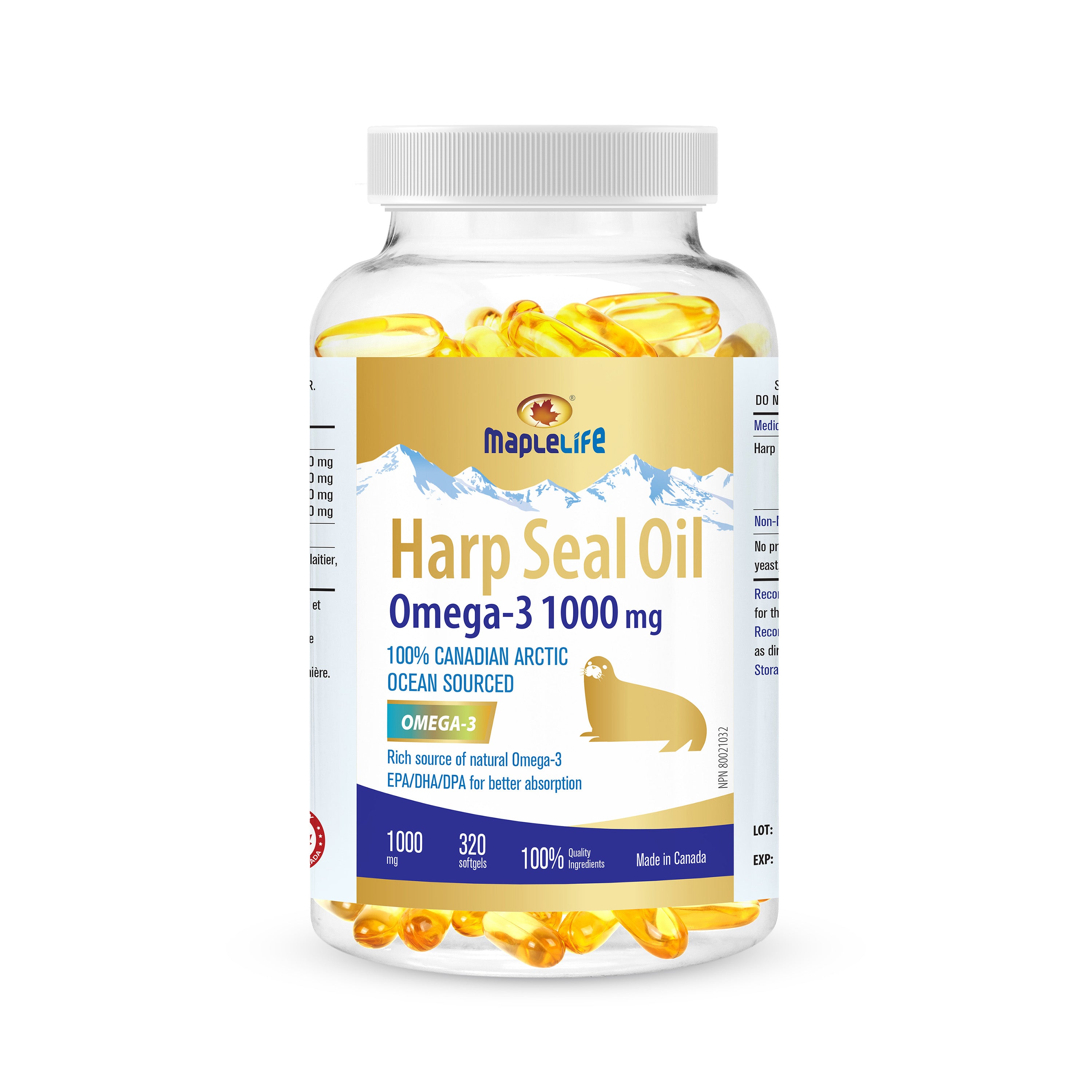 Harp Seal Oil Gold 1000mg 320 Softgels (Not Available for US Customers)