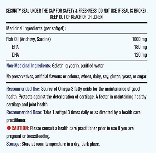 Omega-3 Fish Oil 1000 Mg 100 Softgels Ingredient Label