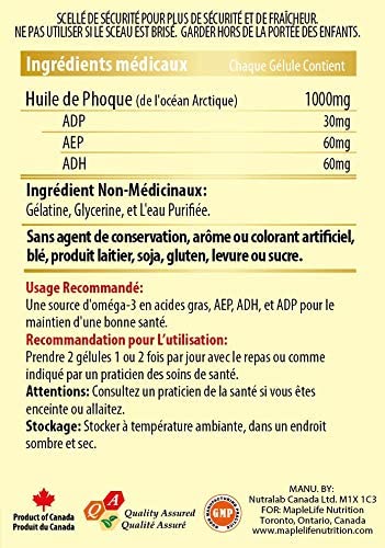 Omega 3 Fish Oil 1000mg 180 Softgels Ingredient Label