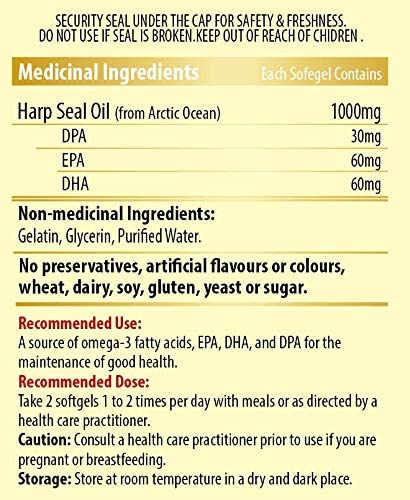 Omega 3 Fish Oil 1000mg 180 Softgels Ingredient Label