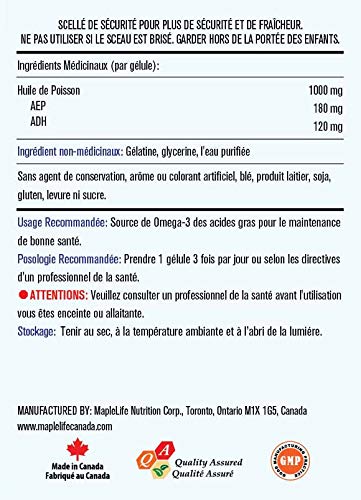 Omega-3 Fish Oil 1000 Mg 100 Softgels Ingredient Label