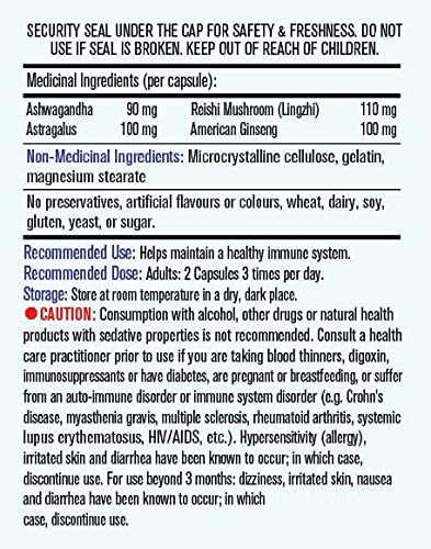 Immune-All 60 Capsules Nutrition Label