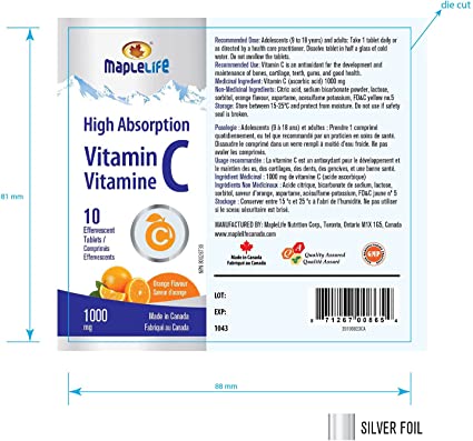 Vitamin C Effervescent 1000mg 10 Dissolvable tablets