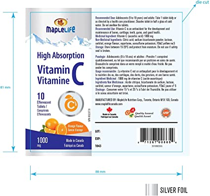 Vitamin C Effervescent 1000mg 10 Dissolvable tablets