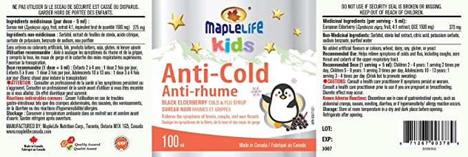Anti-cold ingredient label