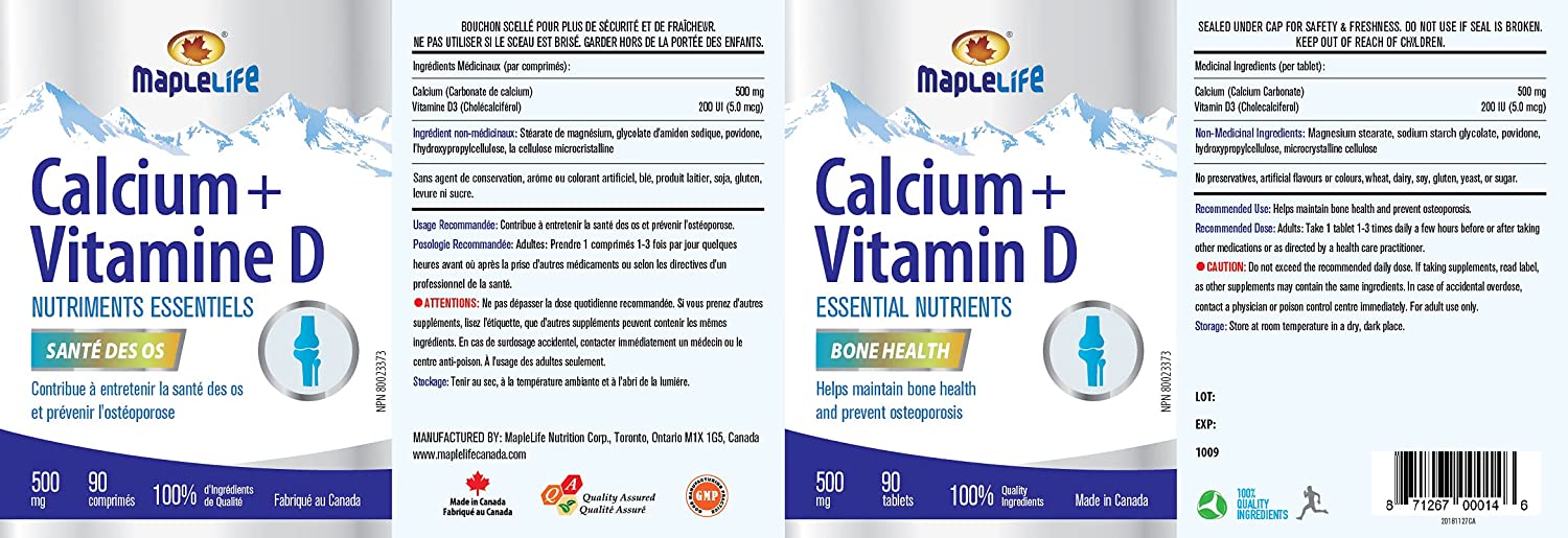 Calcium 500 mg + VitaminD3 200 IU 90 Tablets