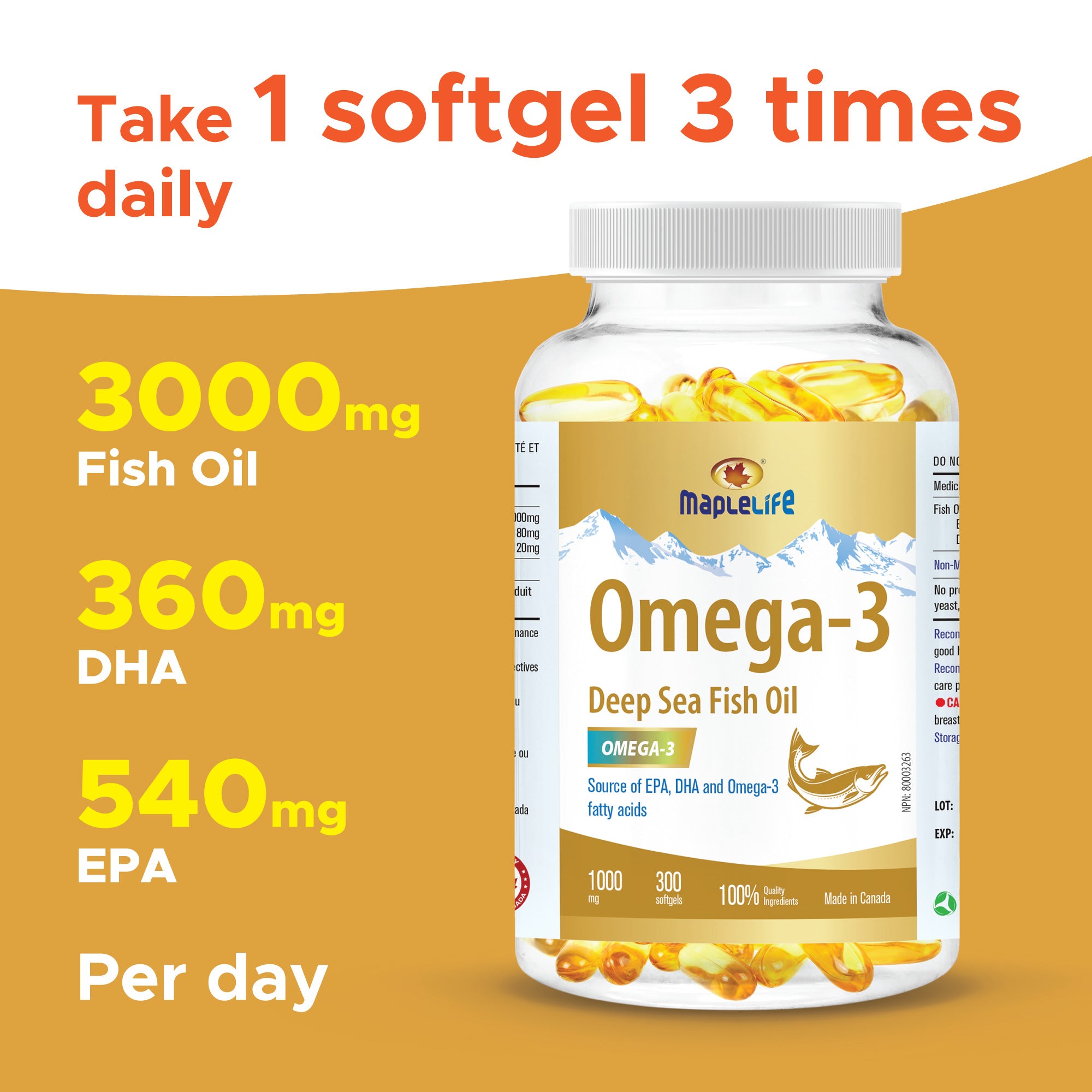 Omega-3 Deep Sea Fish Oil 1000 Mg 300 Softgels