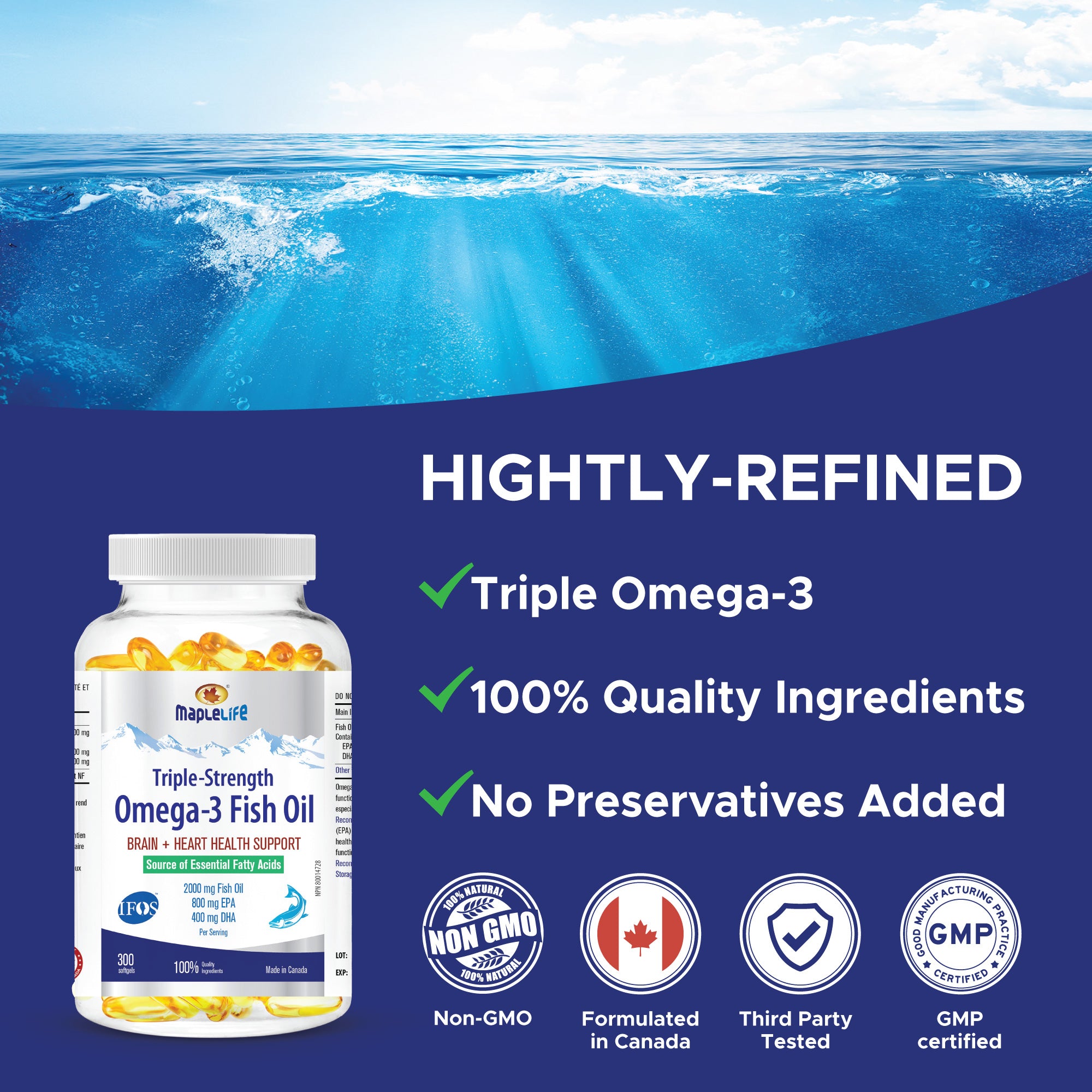 Triple-Strength Omega-3 Fish Oil 2000mg 300 Softgels