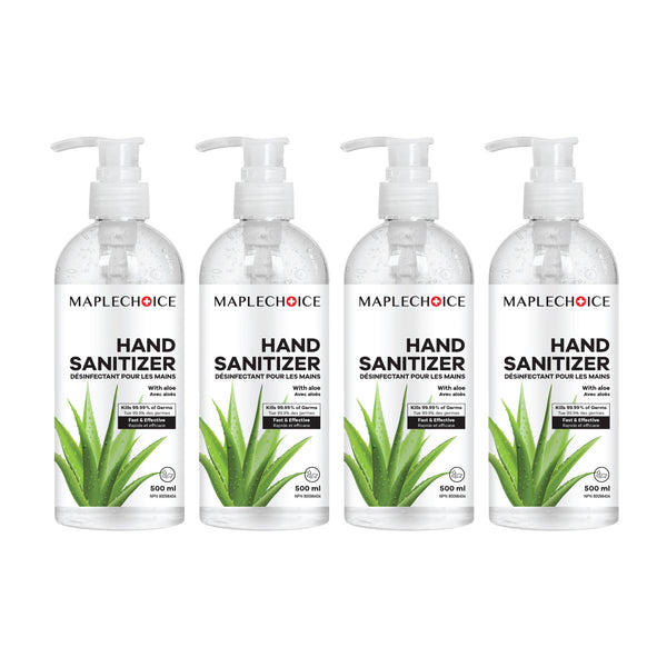 Pack of 4 MapleChoice 500 ML Premium Quality Gel Based Hand Sanitizer with Aloe Vera Extract