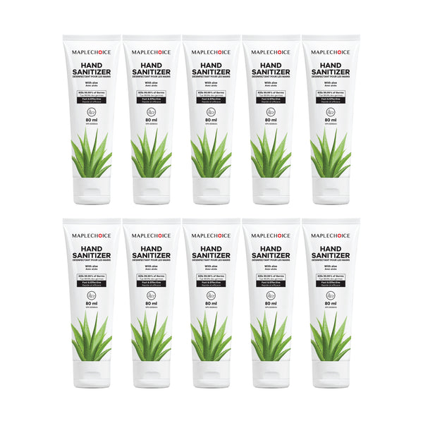 Pack of 10 MapleChoice 80 ML Premium Quality Gel Based Hand Sanitizer with Aloe Vera Extract